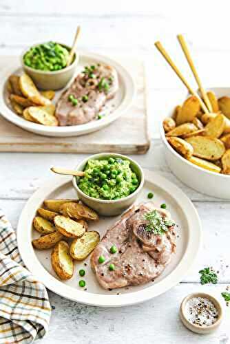 Gigot de chevreau, houmous de petits pois