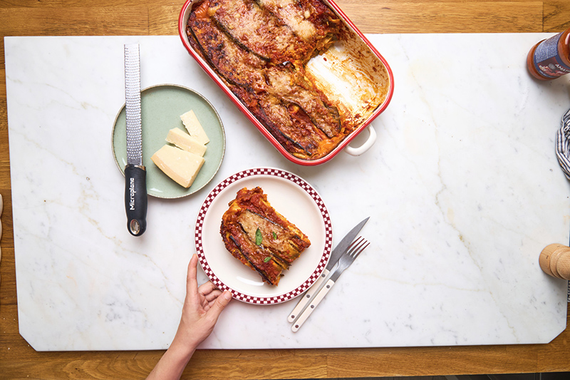 Lasagnes aux aubergines & parmesan, sauce amatriciana