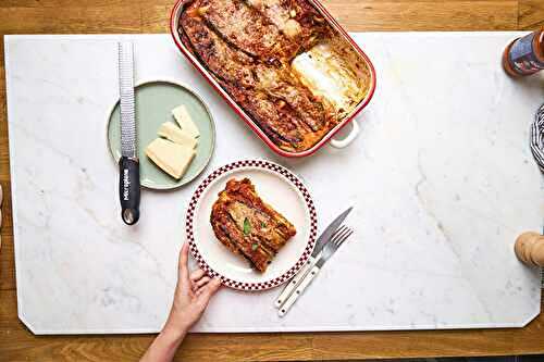 Lasagnes aux aubergines & parmesan, sauce amatriciana