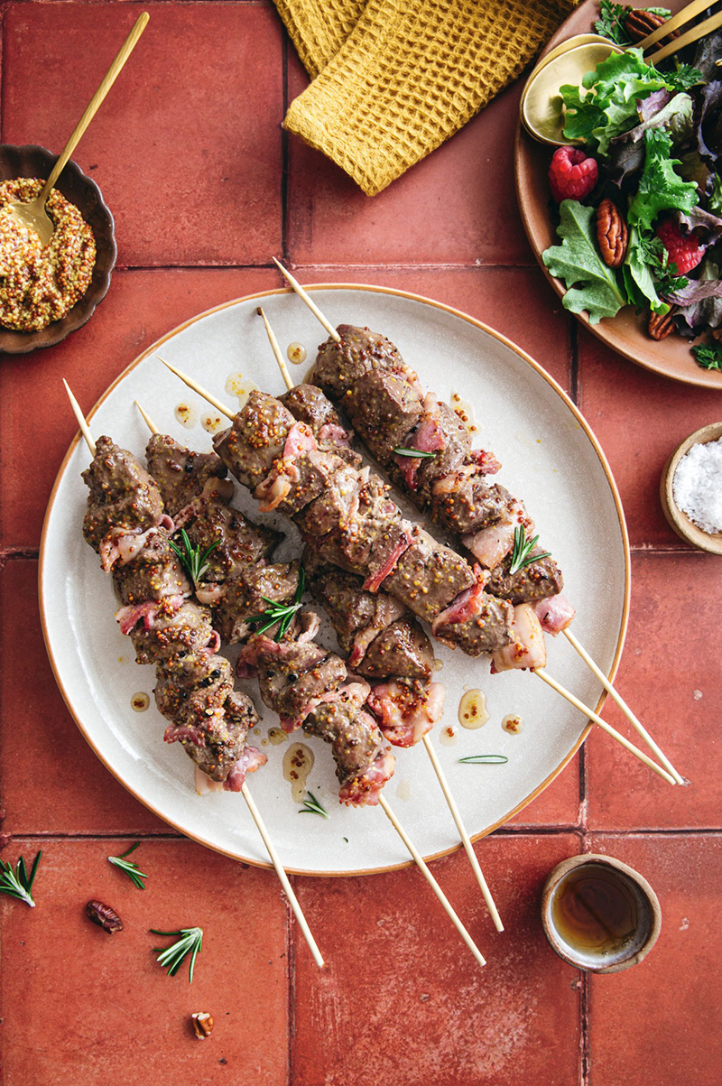 Brochettes de foie de veau au bacon