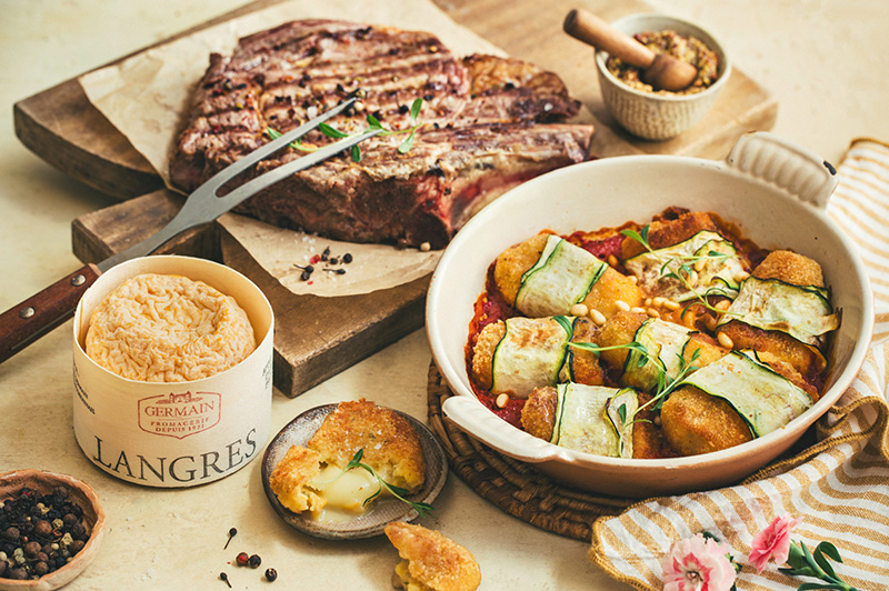Côte de bœuf et involtinis de courgettes au Langres AOP