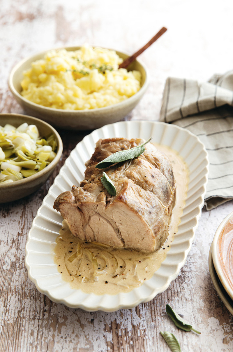 Rôti de veau mijoté au vin blanc