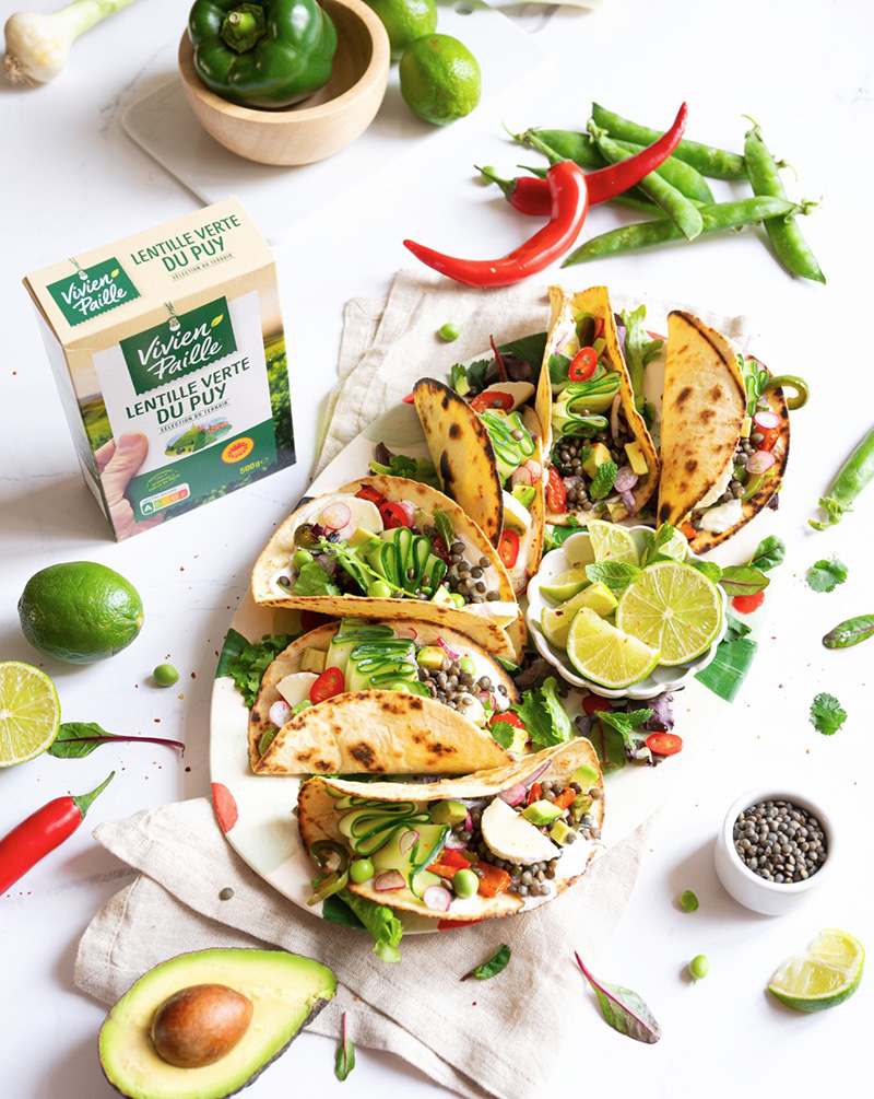 Tacos aux lentilles vertes du Puy