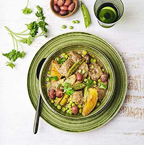 Tajine d’agneau au fenouil, petits pois et pommes de terre