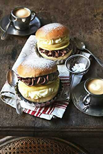 Burger aux pommes et duo de ganaches au chocolat