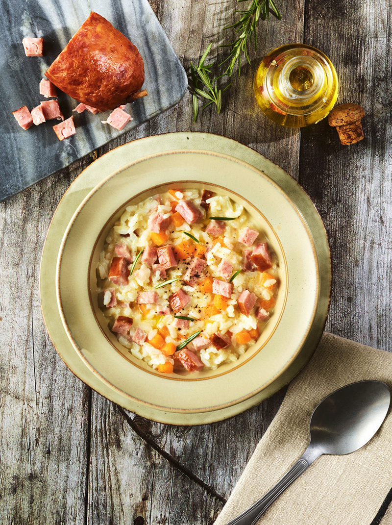 Risotto à la saucisse de Morteau IGP et à la courge