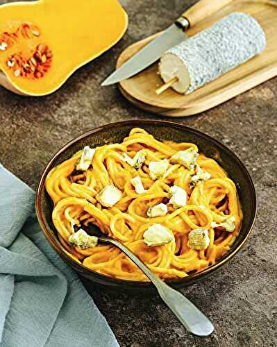 Pâtes crémeuses au butternut, chèvre frais et Sainte-Maure de Touraine AOP