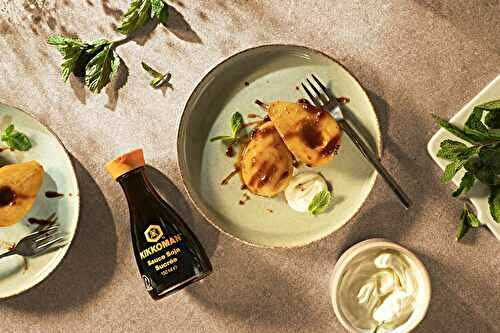 Poires pochées au soja et au gingembre