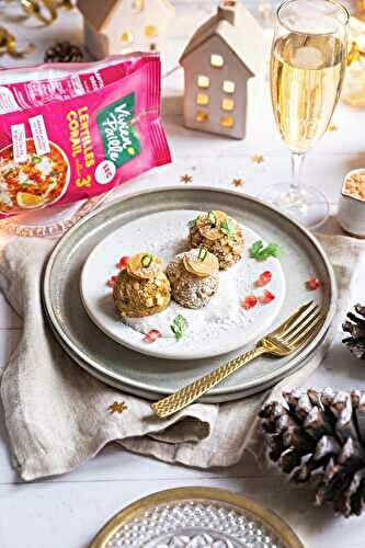 Bouchées festives, façon boules de Noël aux lentilles corail, curry & chantilly coco