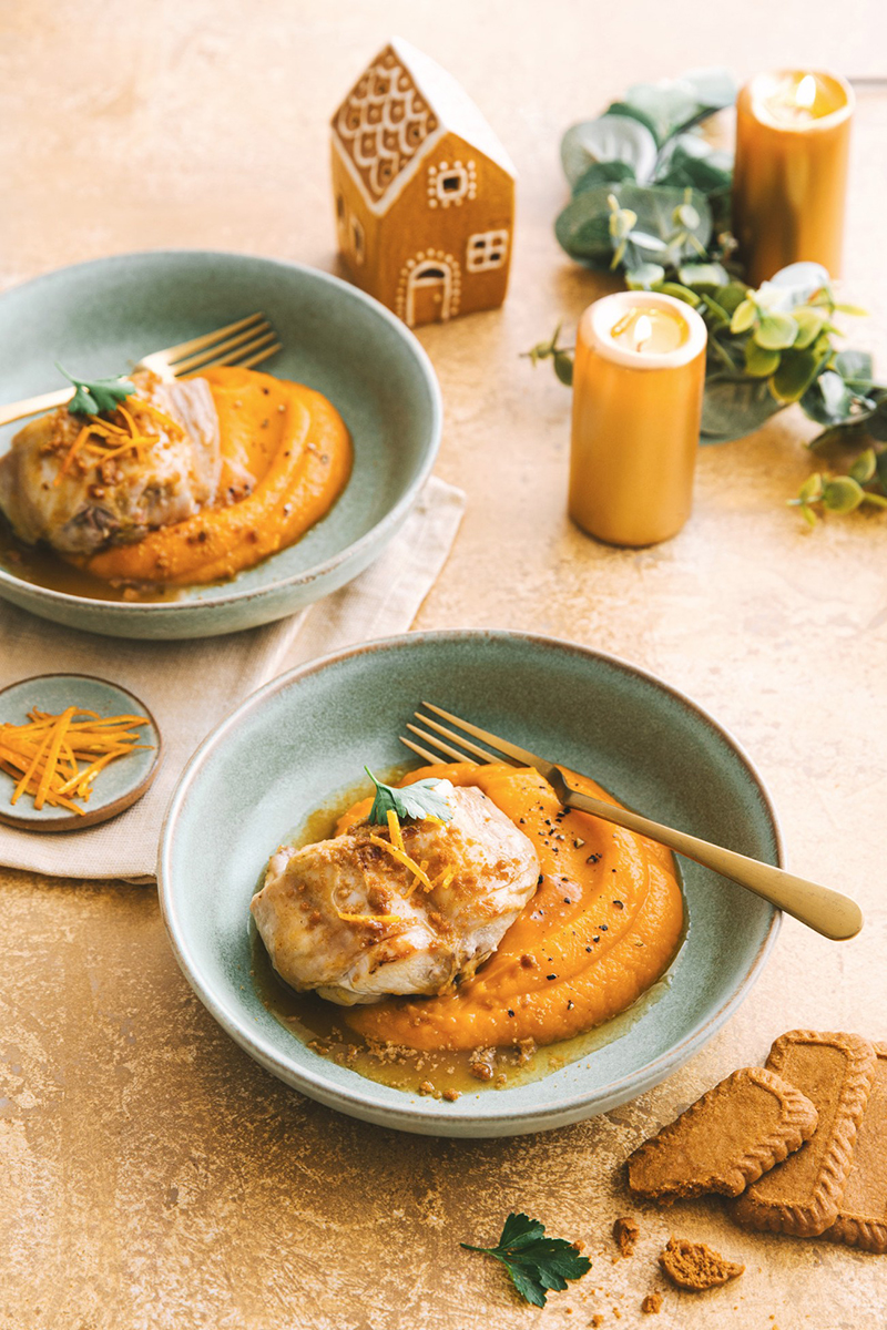Demi-râbles de lapin, sauce à l’orange et spéculoos