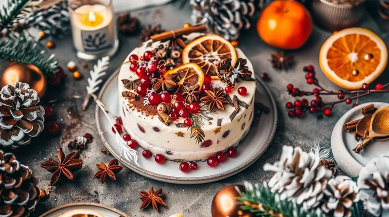 Gâteau de Noël aux agrumes, épices et fruits rouges