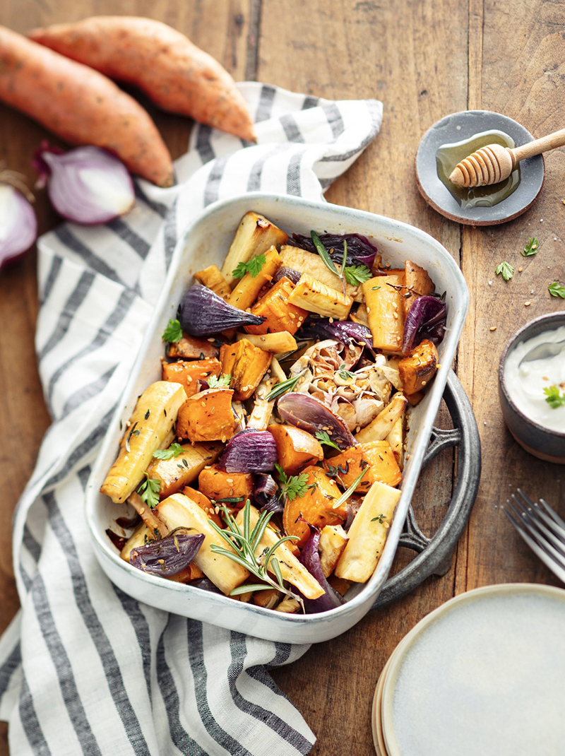 Légumes rôtis, sauce au tahin