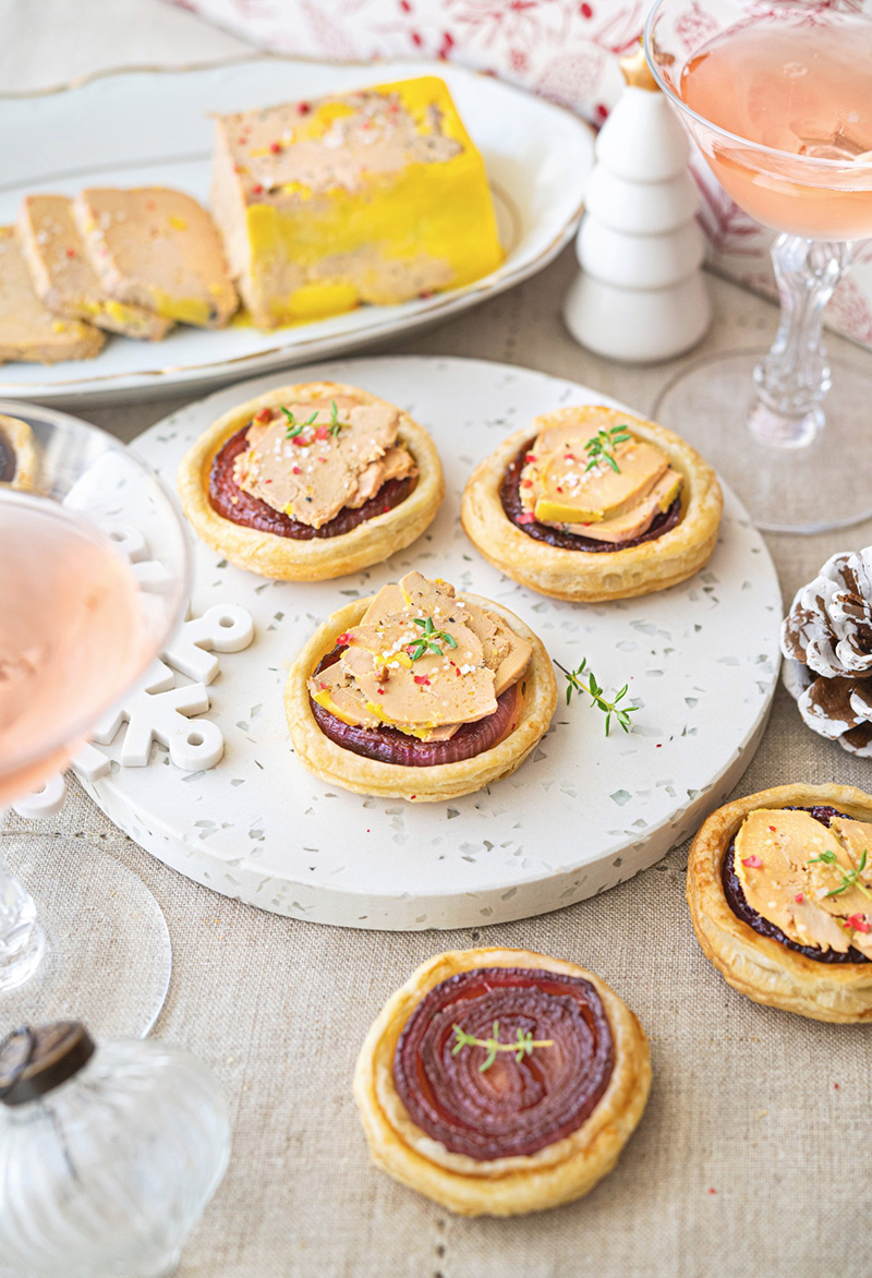 Tartelettes tatin aux oignons rouges et Foie Gras