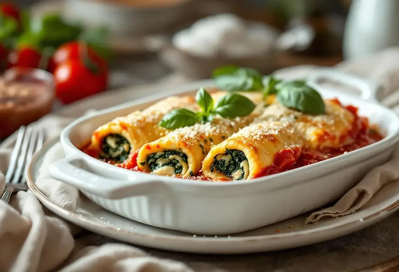 Cannellonis ricotta-épinards et sauce tomate