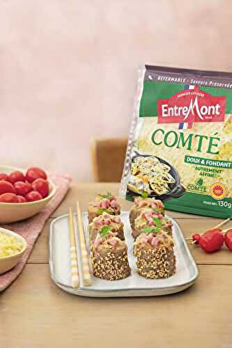 Rouleaux de crêpes au sarrasin au Râpé Comté Entremont, jambon et ciboulette