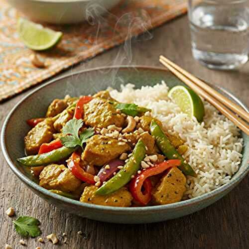 Sauté de porc fondant au curry doux, légumes croquants & riz parfumé