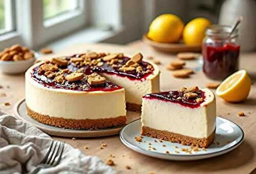 Cheesecake au coulis de fruits rouges et éclats de biscuits