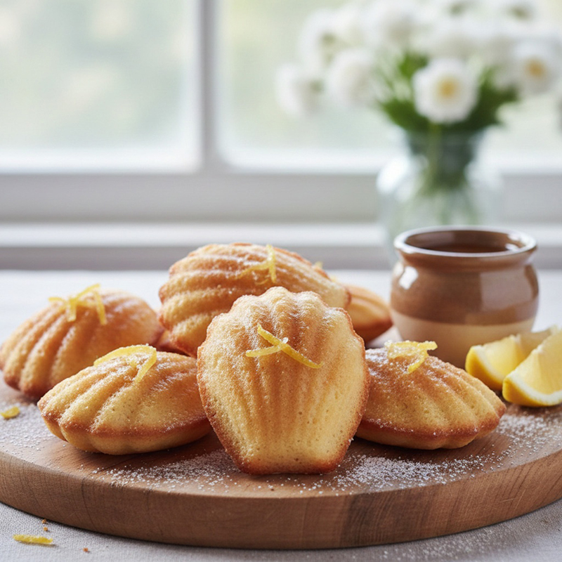 Madeleines dorées au miel et citron