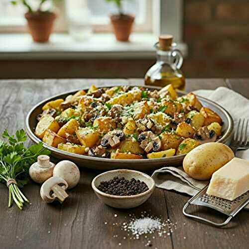 Poêlée rustique de pommes de terre, champignons à l’ail & persil