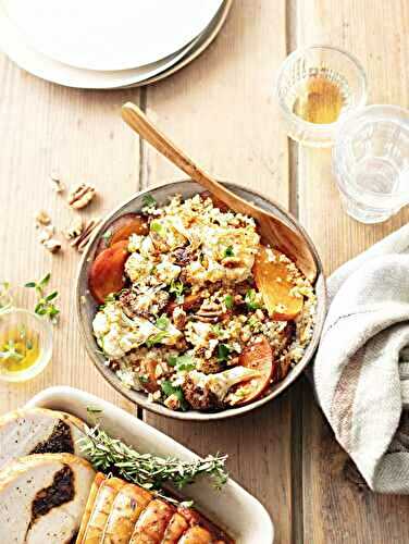 Rôti de dinde farci, mélange de céréales, chou-fleur et patate douce