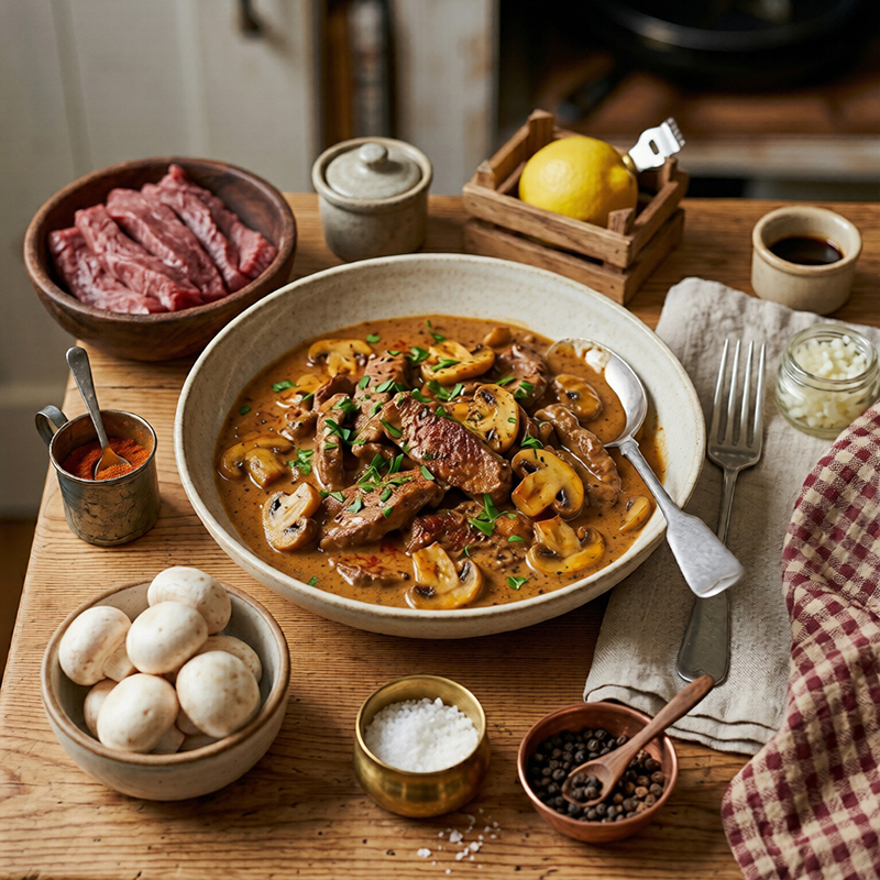 Bœuf Stroganoff crémeux aux champignons