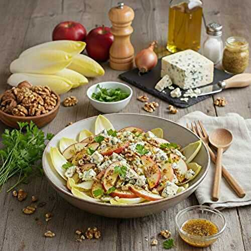 Salade croquante d’endives aux pommes, Roquefort et noix