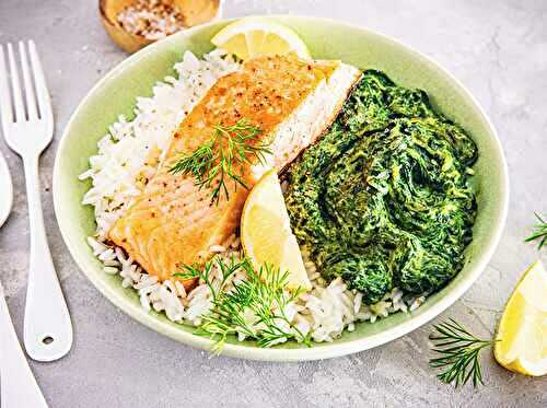Saumon et épinards à la crème et riz