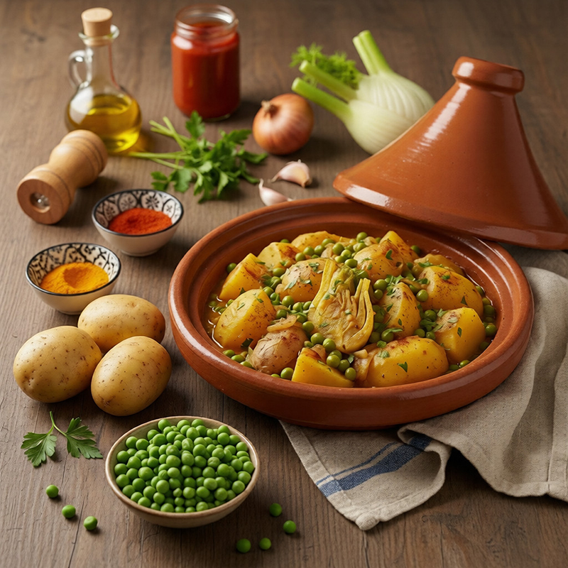 Tajine de fenouil, pommes de terre et petits pois