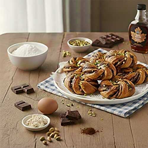 Torsades briochées au chocolat noir et pistaches grillées