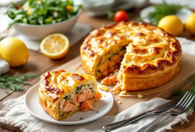Tourte dorée au saumon et aneth