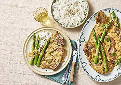 Côtes de porc à la normande et asperges