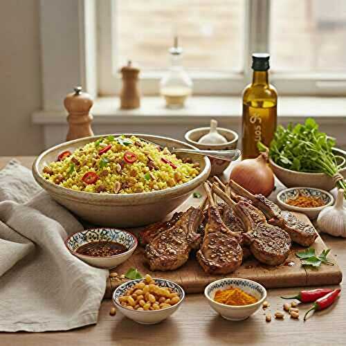 Couscous au safran et côtelettes d’agneau marinées