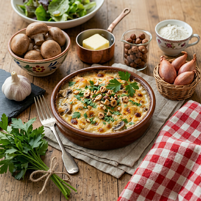 Gratin de poisson aux champignons persillés