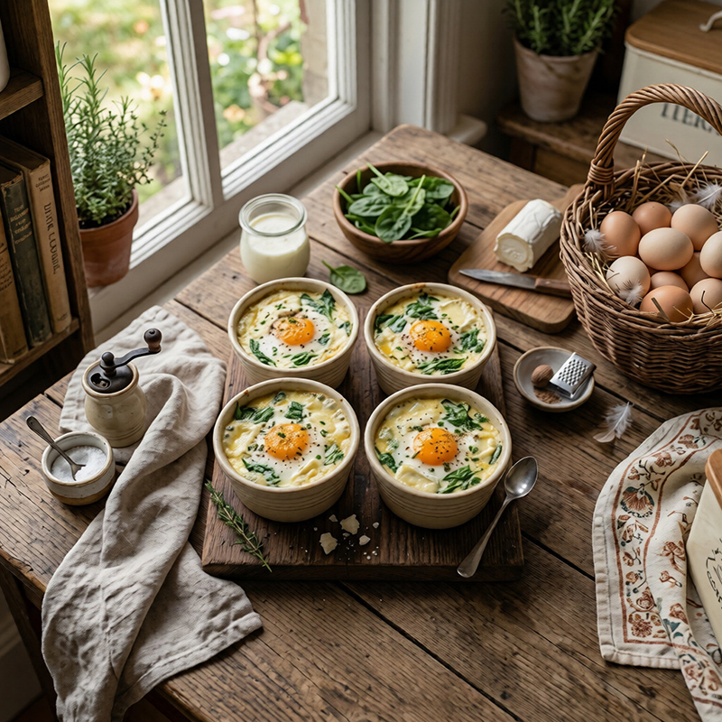 Les œufs cocotte épinards & chèvre