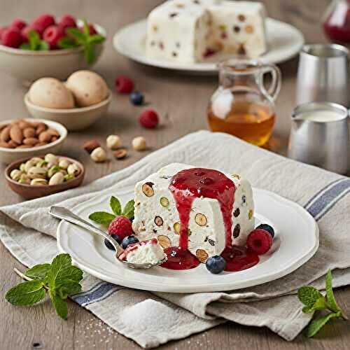 Nougat glacé au coulis de fruits rouges