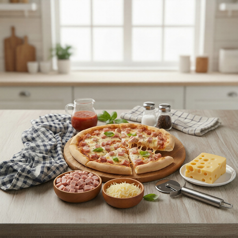 Pizza fondante au jambon et fromage