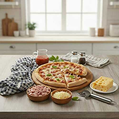 Pizza fondante au jambon et fromage