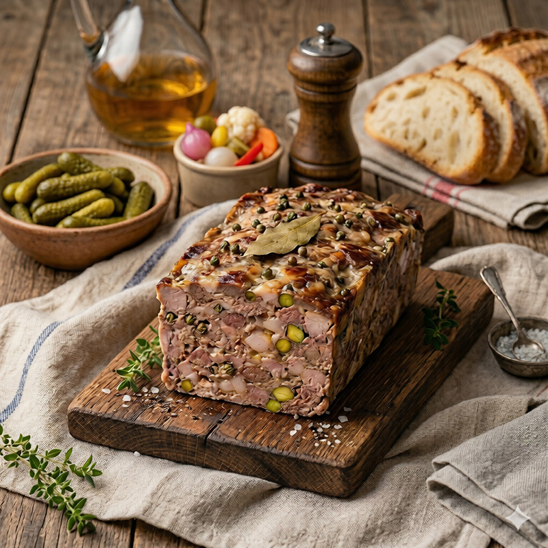 Terrine rustique à l’Armagnac et pistaches