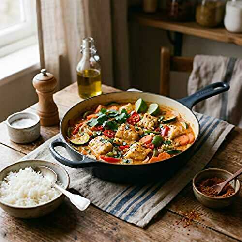 Curry rouge de cabillaud aux légumes et lait de coco