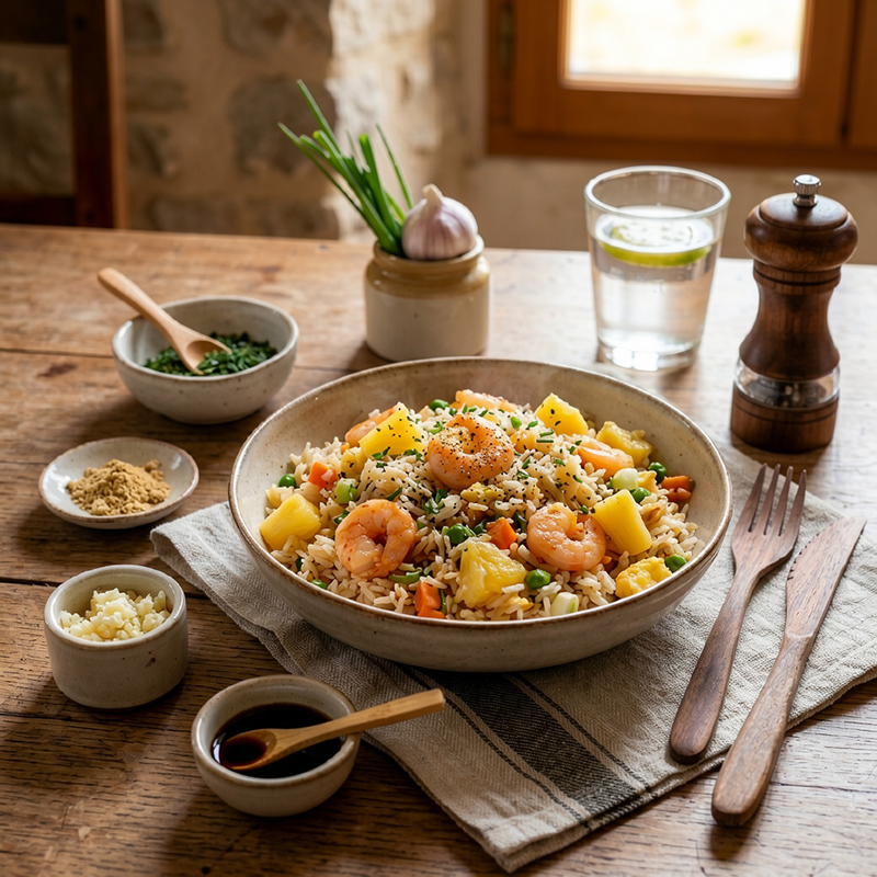 Riz exotique aux crevettes et à l’ananas