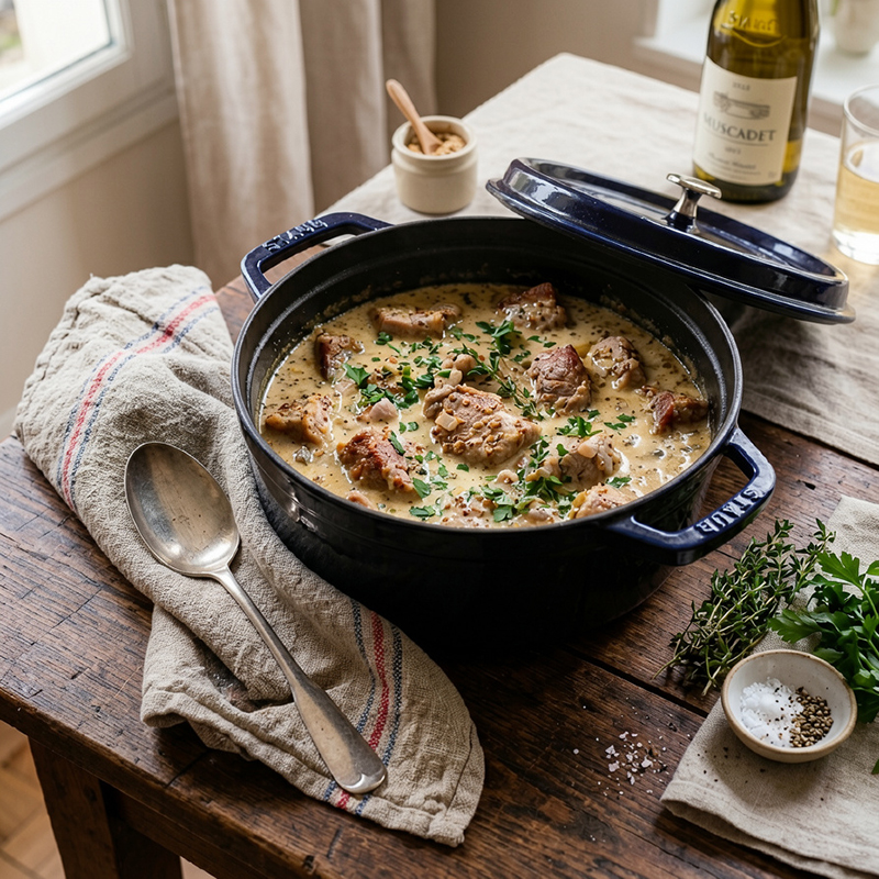 Sauté de porc à la crème et moutarde à l’ancienne