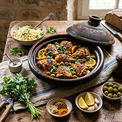 Tajine de poulet aux olives et citron confit