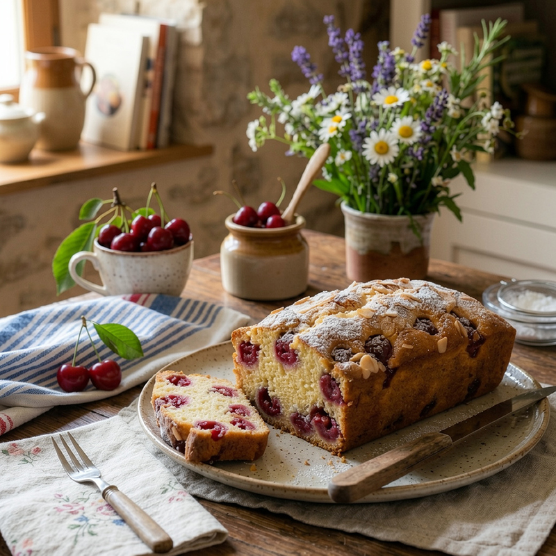 Cake aux cerises et aux amandes