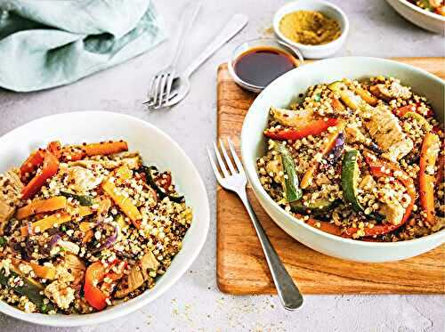 Émincé de dinde aux légumes sautés et quinoa