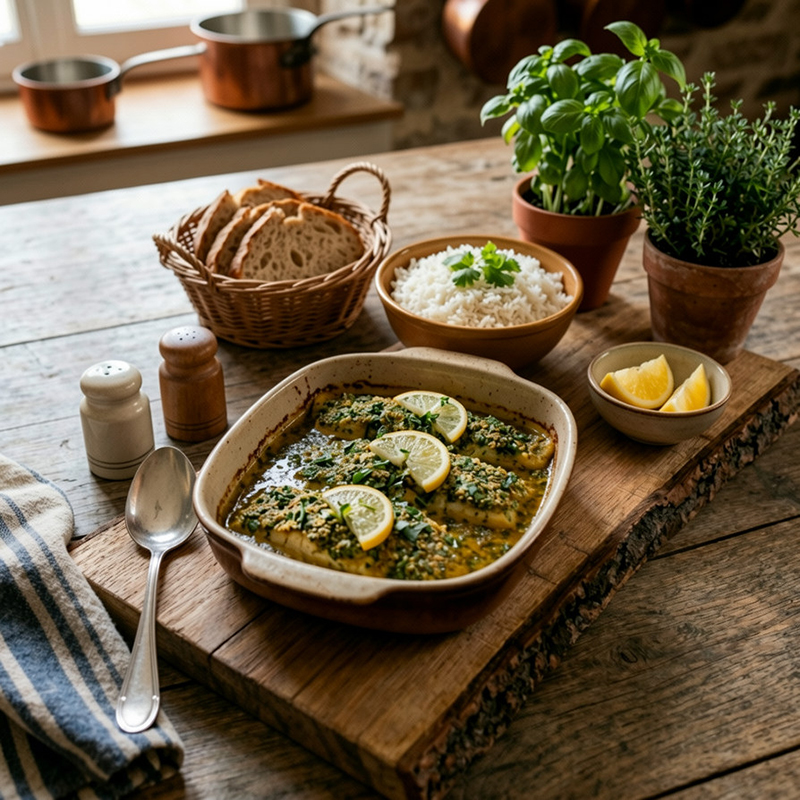Lieu jaune en croûte d’herbes