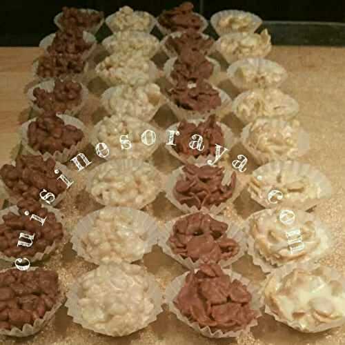 Mini-bouchées chocolat riz soufflé et roses des sables