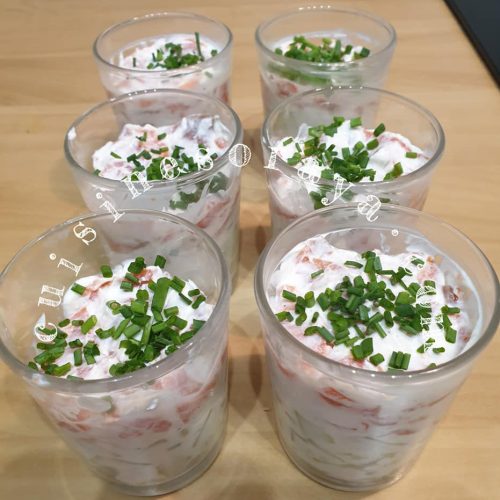 Verrine saumon, concombre et fromage blanc