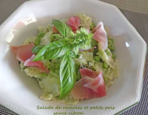 Salade de ravioles et petits pois sauce citron