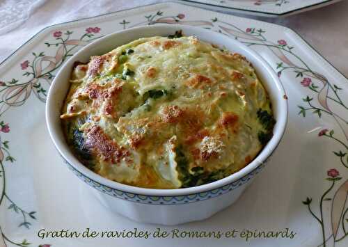 Gratin de ravioles de Romans et épinards