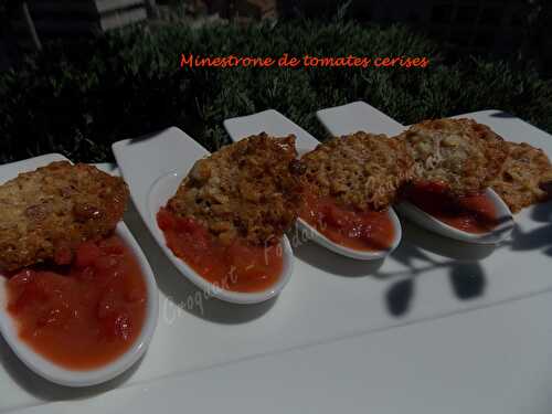 Minestrone de tomates cerises-dentelles aux amandes